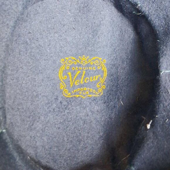 1950s Genuine Velour Imported Fur Blue w/Purple Ribbon Trim Pillbox Hat - Picture 7 of 8